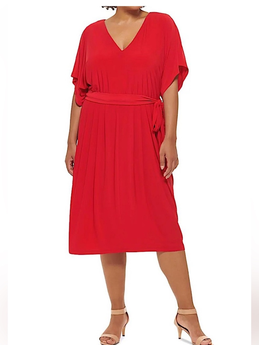 Tommy Hilfiger-Women’s Red Fit and Flare Tea Length Dress